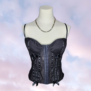 Vtg 90s Frederick's Hollywood Black Corset Bustier Lingerie Sheer Padded Top 38